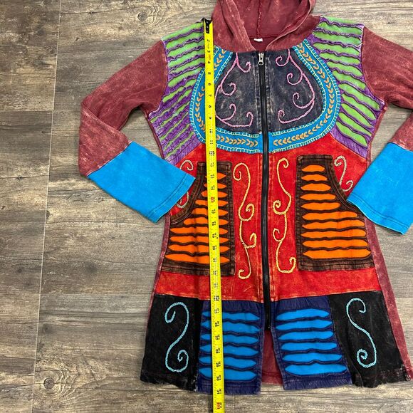 Bohemian Embroidered Ripped Razor Cut Jacket‎ Hooded Women NO SIZE TAG Cotton - Picture 7 of 7